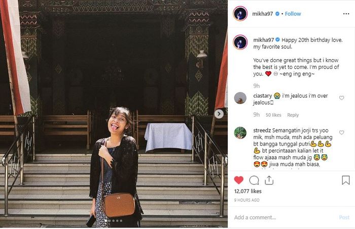 Mikha Angelo mengunggah foto Gregoria Mariska Tunjung di akun Instagram miliknya.