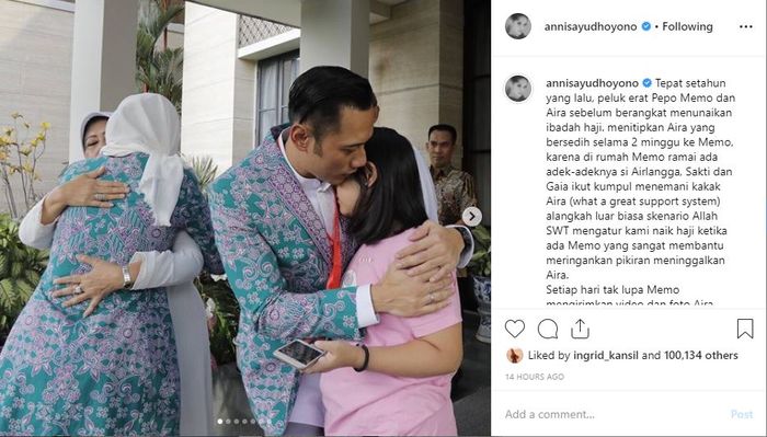 Annisa Pohan nampak menitipkan sang putri, Aira pada Ani Yudhoyono karena akan berangkat haji tahun 2018