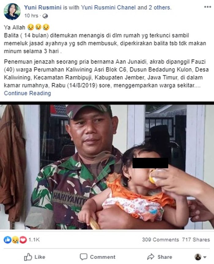 Malang benar nasib batita usia 14 ini, tiga hari tanpa makan dan minum disamping jasad ayahnya yang membusuk.