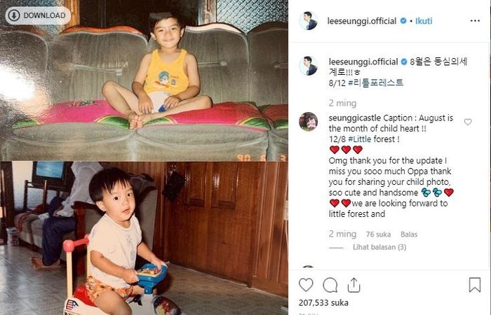 Lee Seung Gi membagikan foto masa kecilnya.
