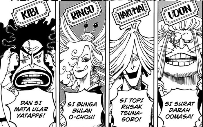 Bos Yakusa di wilayah Kibi (Yatappe), Ringo (O-chou), Hakumai (Tsunagoro) dan Udon (Oomasa).