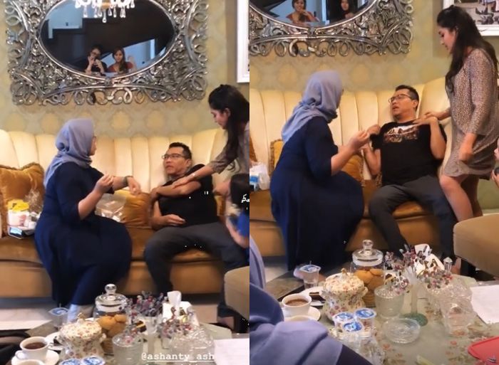 Anang saat akan disuntik oleh seorang ibu-ibu.