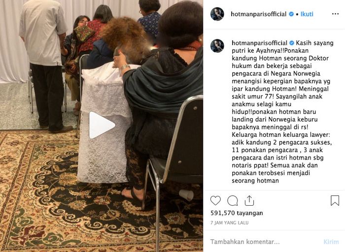 Kakak ipar Hotman Paris meninggal dunia