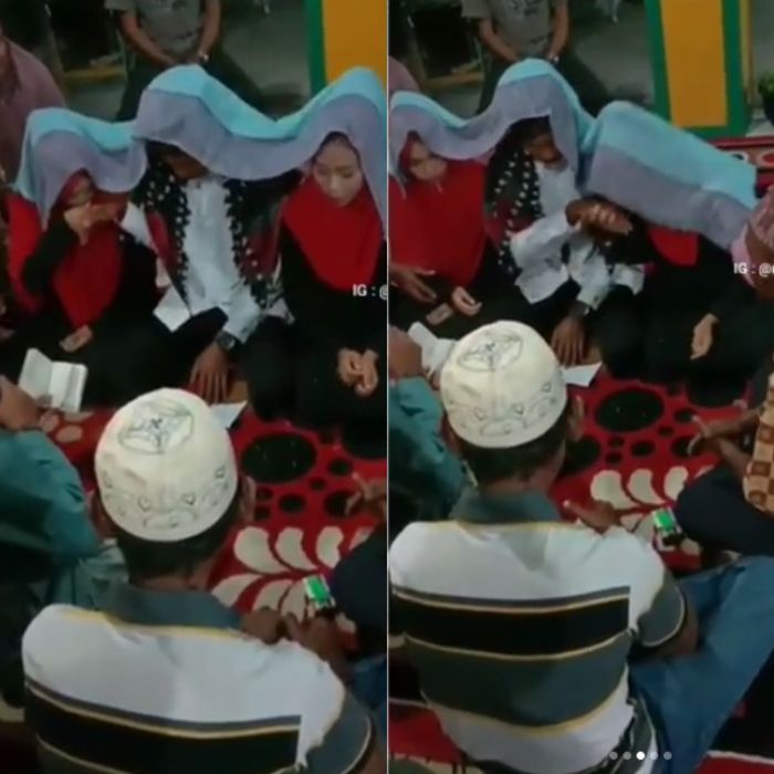 Mempelai perempuan bergantian cium tangan mempelai pria