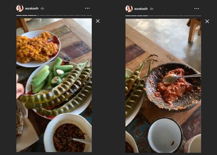 Lalapan dan sambel ulek yang disuguhkan Aura Kasih