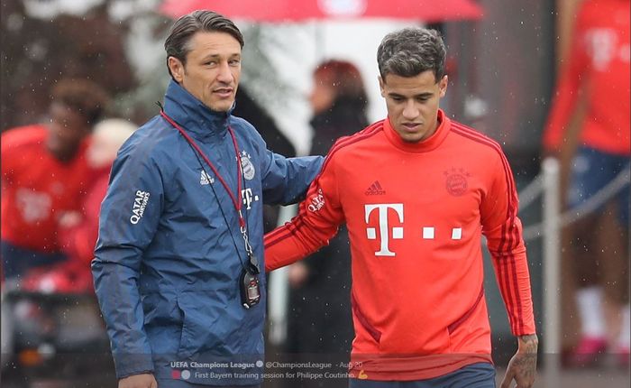 Philippe Coutinho (kanan) bersama pelatih Bayern Muenchen, Niko Kovac.