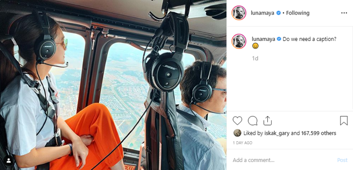 Luna Maya diantar naik helikopter ke lokasi syuting