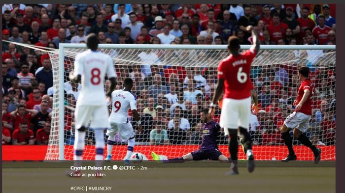 Kiper Manchester United, David de GEa, kebobolan dalam laga kontra Crystal Palace di Old Trafford, Sabtu (24/8/2019).