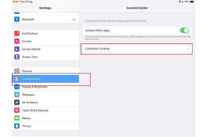 Cara mengakses Control Center