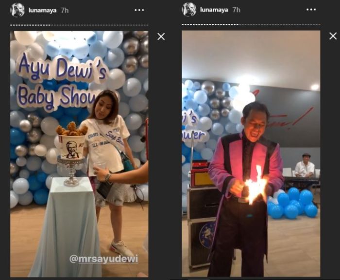 Seember ayam goreng dan pertunjukan sulap di acara baby shower Ayu Dewi