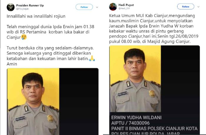 Cuitan soal meninggalnya Ipda Erwin