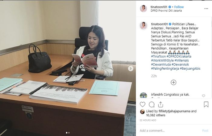 Ruang kerja Tina Toon di hari pertama jadi anggota dewan.
