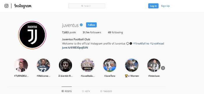 Jumlah follower di Instagram Juventus.