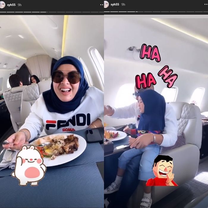 Momen makan keluarga Syahrini di jet pribadi