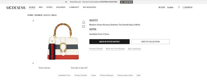 Gucci seri Medium Stripe Dionysus Bamboo Top Handle Bag in White