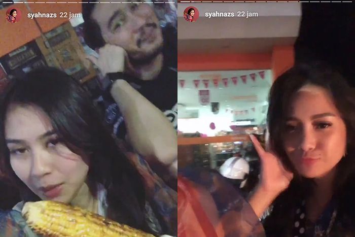 Syahnaz makan jagung di pinggir jalan