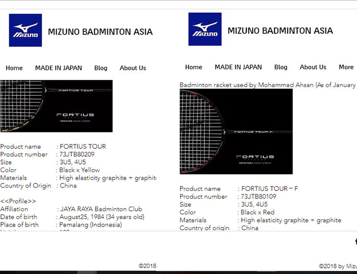 Spesifikasi  raket Hendra Setiawan( kiri) dan Mohammad Ahsan (kanan)