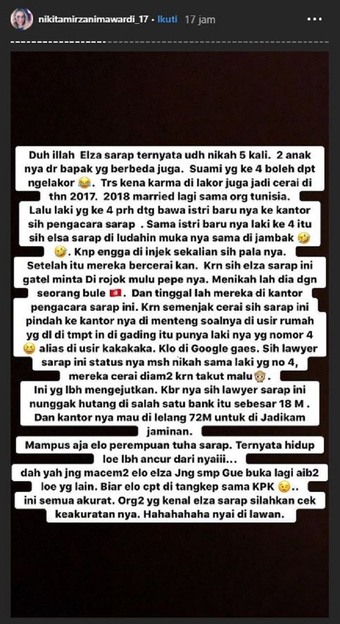 Nikita Mirzani bongkar aib Elza Syarief