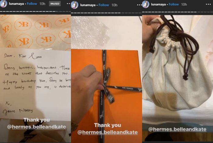 Luna Maya membuka kado ulang tahun untuknya