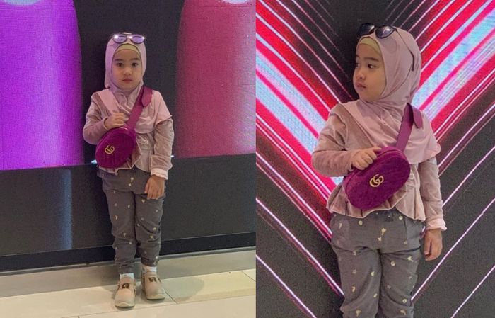 Fashion hijab keponakan Syahrini ketika memakai tas branded harga belasan hingga puluhan juta rupiah