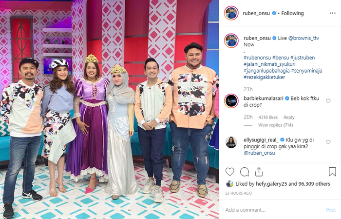 Barbie Kumalasari pertanya fotonya di Instagram Ruben Onsu