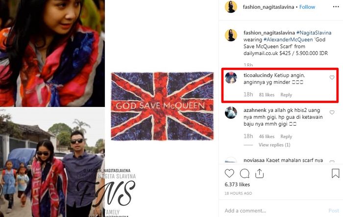 Komentar lucu netizen yang menanggapi harga scarf yang dipakai Nagita Slavina