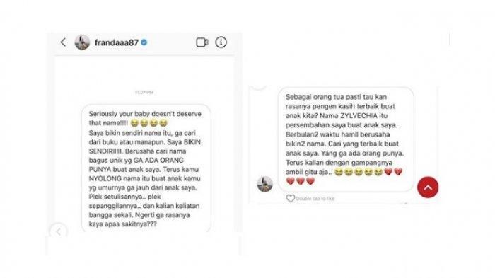Franda kirim DM orangtua Zylvechia Kimberly