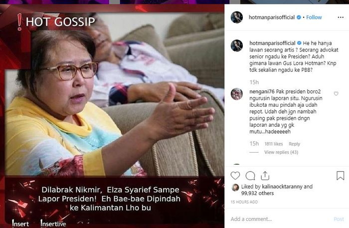 Hotman Paris sindir tindakan Elza Syarief yang ingin ngadu ke Presiden RI
