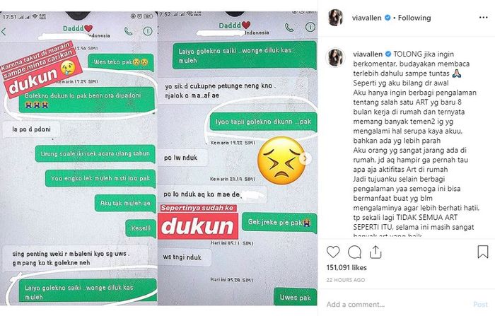 Isi chat dari ponsel milik ART Via Vallen yang bermasalah