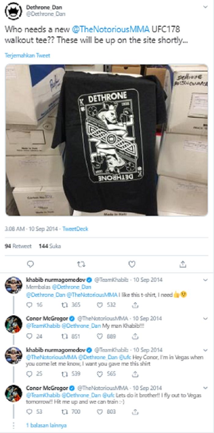 Cuitan lama Khabib Nurmagomedov dan Conor McGregor melalui Twitter. 