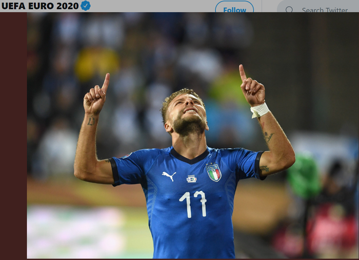 Striker timnas Italia, Ciro Immobile, merayakan gol yang dicetaknya ke gawang Finlandia dalam laga Kualifikasi Euro 2020, Minggu (8/9/2019) di Tampere.
