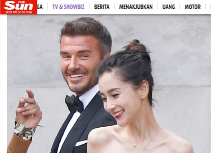 Mantan pemain timnas Inggris, David Beckham dan Angelababy dalam iklan promosi Londoner Macau Hotel.