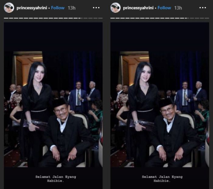 Penampilan Syahrini saat foto bersama BJ Habibie Presiden ketiga RI