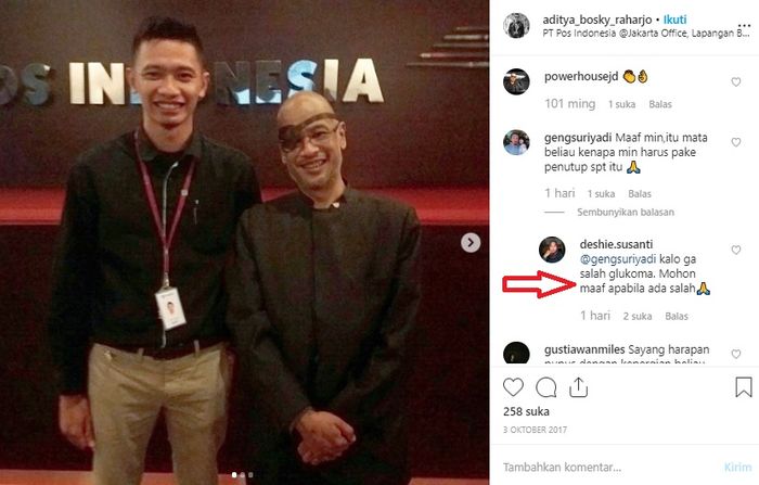 Sebuah akun Instagram menduga, Thareg Habibie menderita glaukoma.