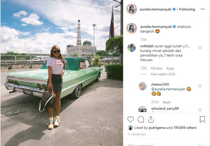 Penampilan Aurel Hermansyah saat liburan ke Bangkok