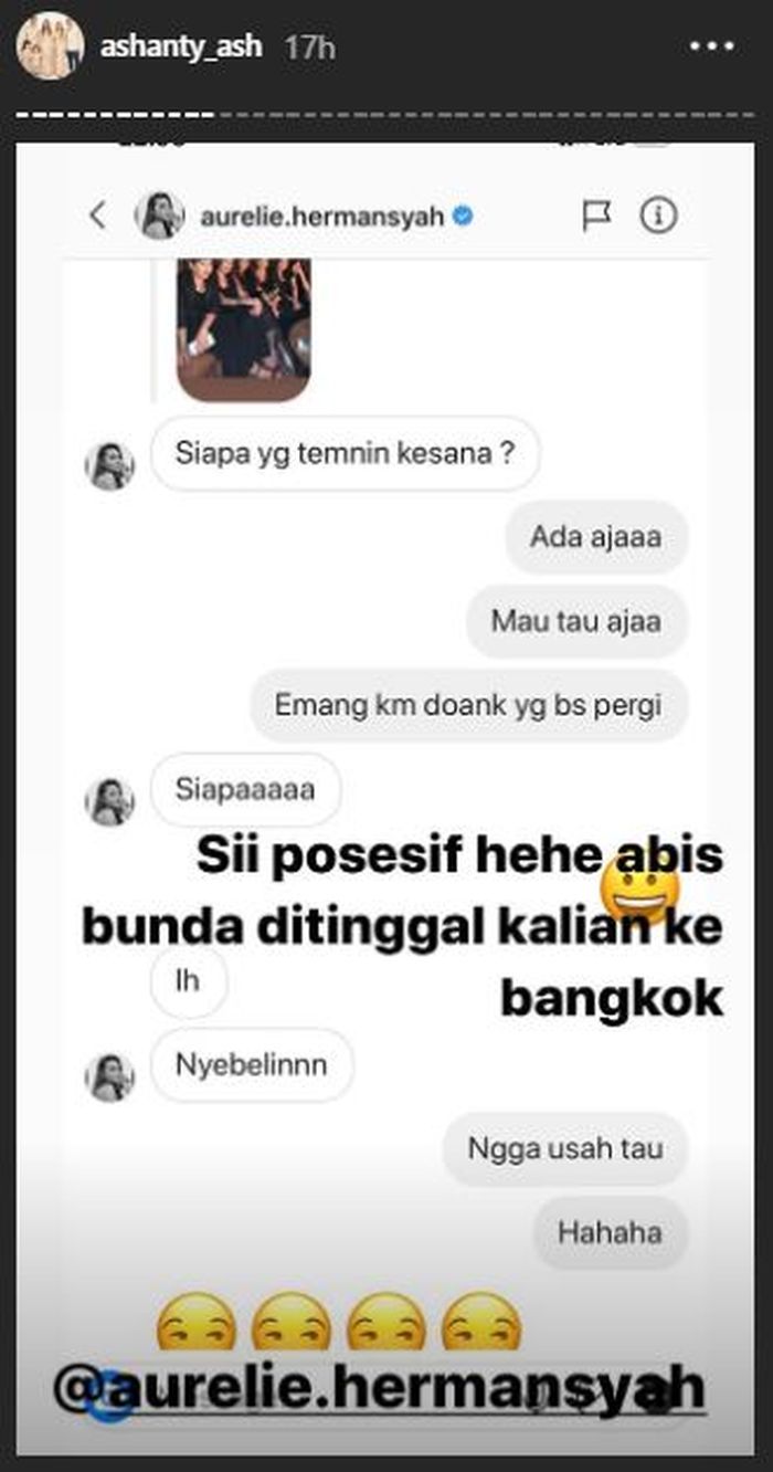 Hasil tangkap layar chat Ashanty dan Aurel yang diunggah di Instagram Story Ashanty, Sabtu (14/9/2019).