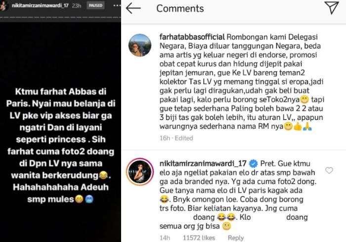 Nikita Mirzani dan Farhat Abbas adu sindir di Instagram