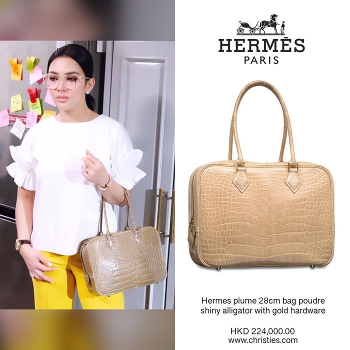 Hermes seri plume 28cm bag poudre shiny alligator with palladium hardware 