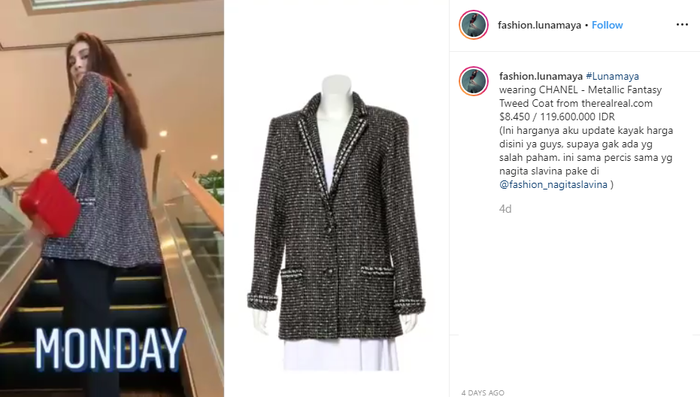 Harga Metallic Fantasy Tweed Jacket dari Chanel yang dipakai Luna Maya dan Nagita Slavina