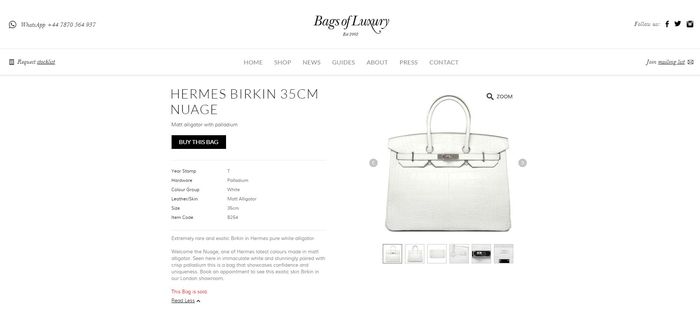 Hermes  Birkin Nuage 35CM matt alligator with palladium hardware