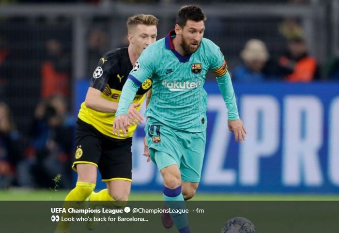 Megabintang Barcelona, Lionel Messi, beraksi dalam laga Grup F Liga Champions melawan Borussia Dortmund di BVB Stadion Dortmund, Selasa (17/9/2019).