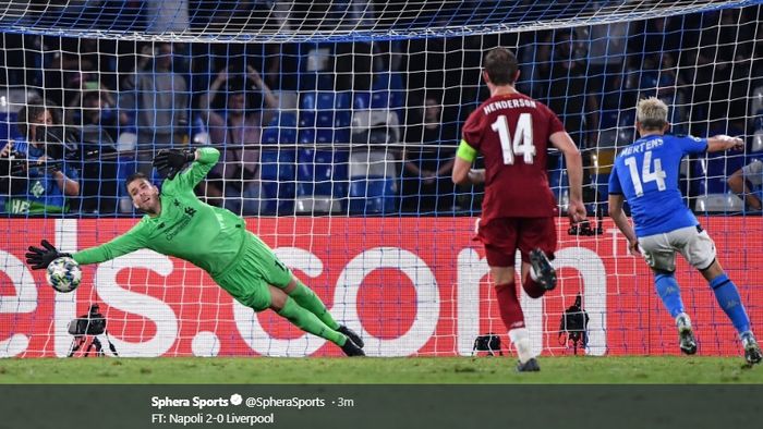 Dries Mertens sukses mencetak gol melalui titik putih pada laga Napoli kontra Liverpool di laga perdana penyisihan Grup E Liga Champions, Selasa (17/8/2019).