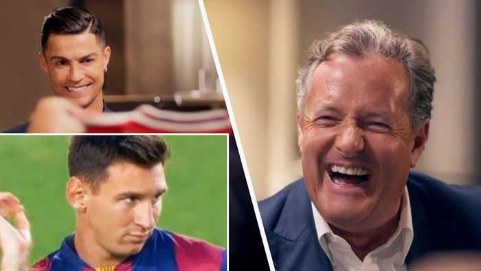 Jurnalis Inggris, Piers Morgan (kanan), mewawancarai Cristiano Ronaldo dan sempat menilai Lionel Messi pesepak bola terbaik di dunia.