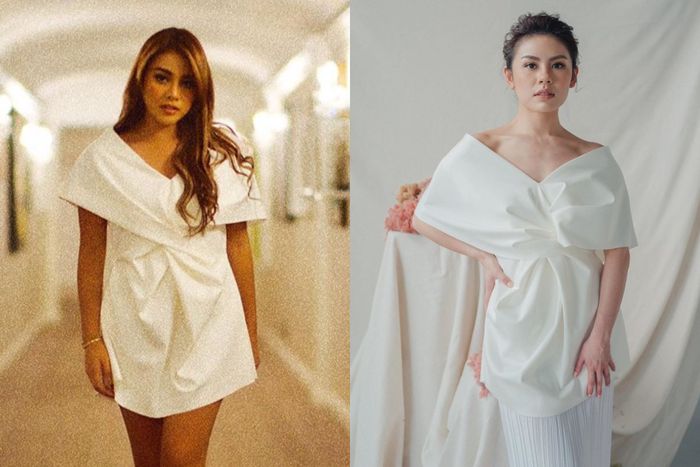 Aurel Hermansyah terlihat mengenakan top atau atasan dari brand Etni yang dipakai sebagai mini dress