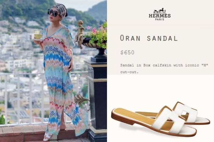Penampilan Sayhrini kenakan paduan baju mirip daster dan sandal teplek harga jutaan rupiah saat liburan ke Italia
