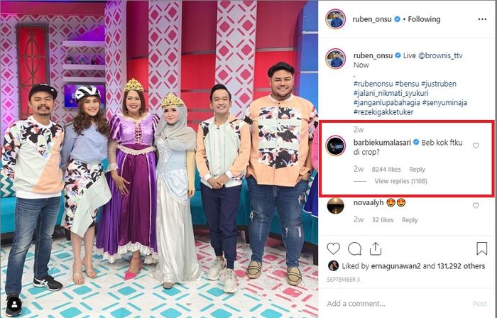 Barbie Kumalasari protes fotonya dicrop oleh Ruben Onsu.