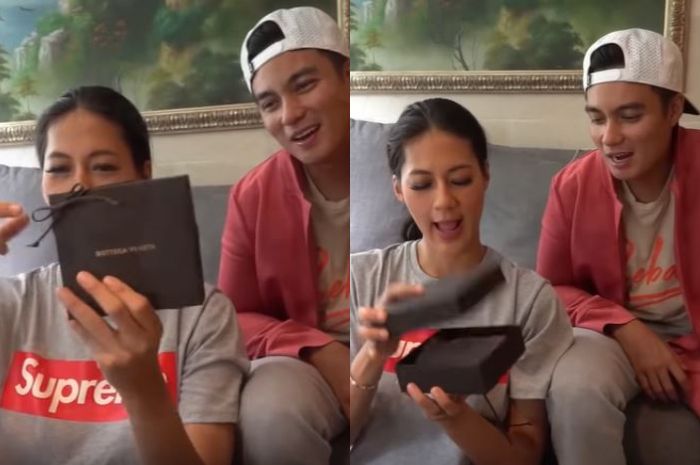 Paula membuka kado ulang tahun dari Nagita Slavina dan Raffi Ahmad