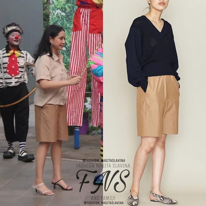 Nagita Slavina kenakan celana Chambray Easy Shorts dari brand Astraet