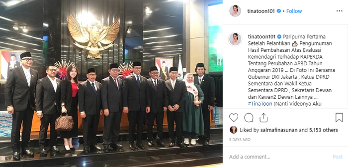 Tina Toon hadiri rapat paripurna pertama sebagai anggota DPRD DKI Jakarta, Tampak ada pula Anies Basweda.