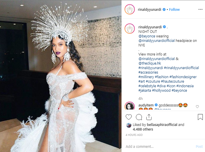 Beyonce gunakan headpiece rancangan Rinaldy Yunardi